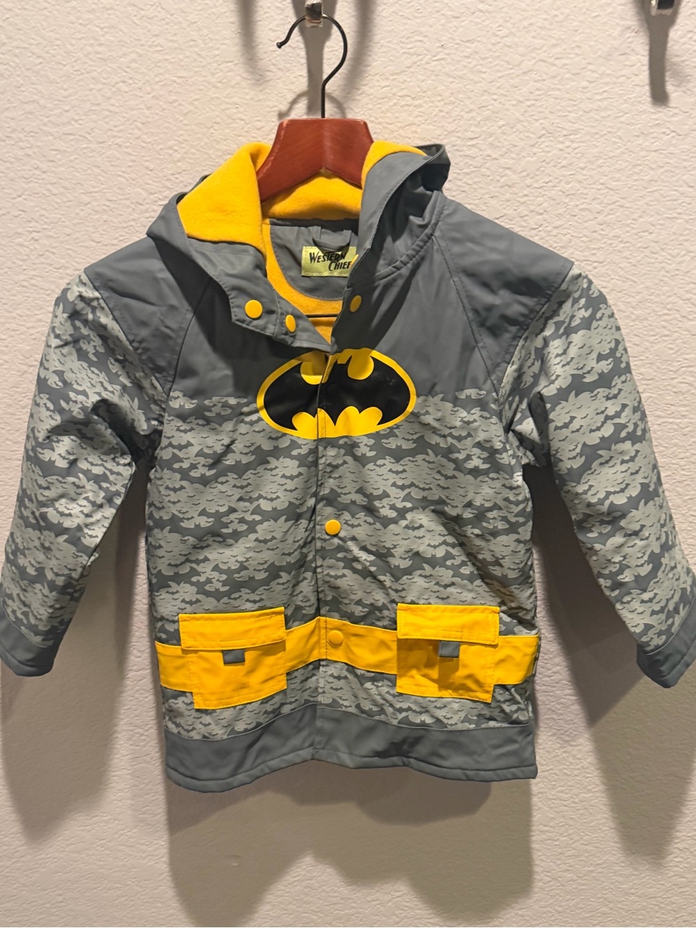 Western Chief Batman Gray & Yellow Hooded Rain Jacket Child size 5